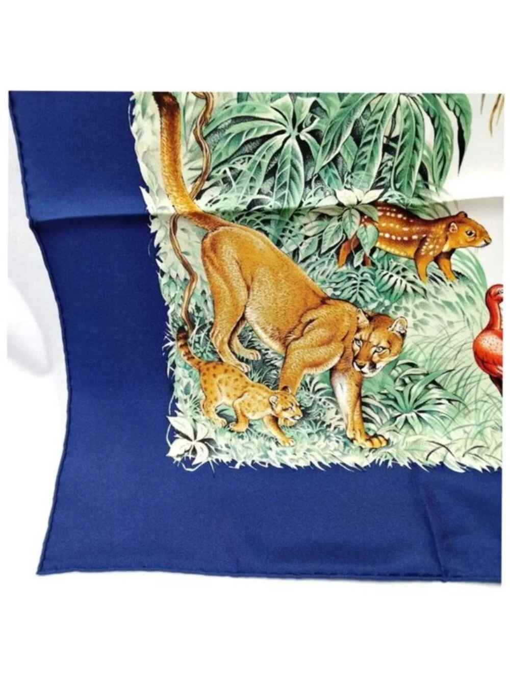 Authentic Hermès Equateur Carré 90 Silk Scarf Blue Jungle Wildlife